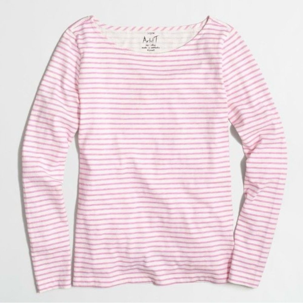 J. Crew Artist Tee Shirt Baby Pink White Striped 100% Cotton Top Size Small